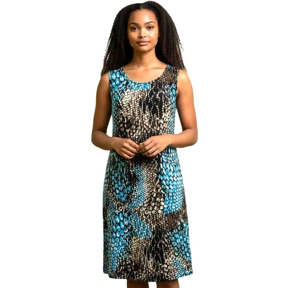 Citiknits Citi Knits Efforless Style Animal Print Teal Brown Slinky Dress 2X